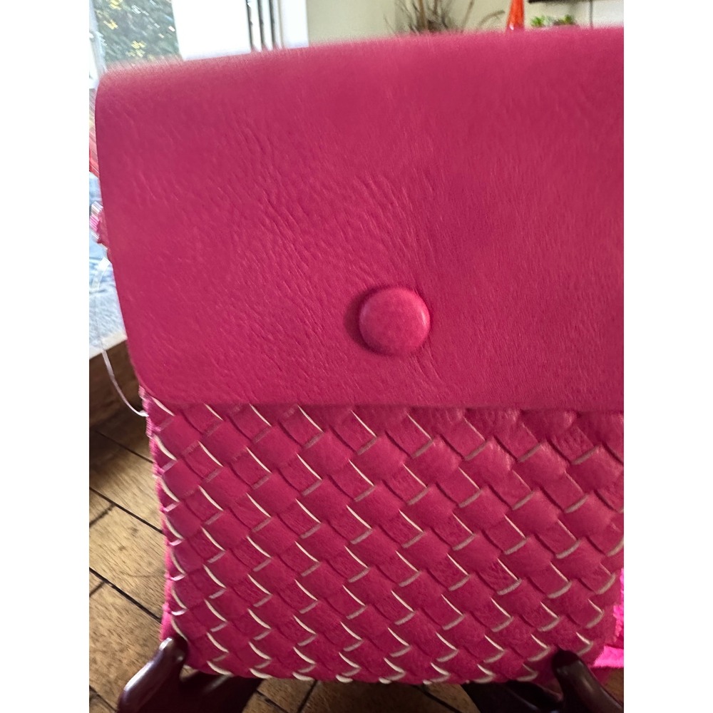 Hot Pink Woven Faux Leather Crossbody Bag Small Phone Purse Zigzag Strap